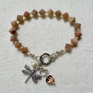 Artisan Chic Peach Moonstone Beaded Bracelet with Charms